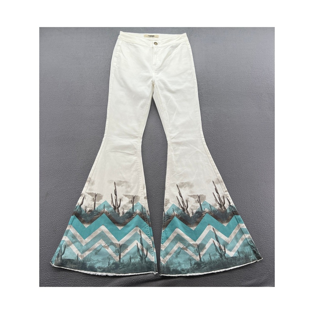 Rock & Roll Jeans Womens Sz 26x34 Desert Bargain Button Bell Flare White